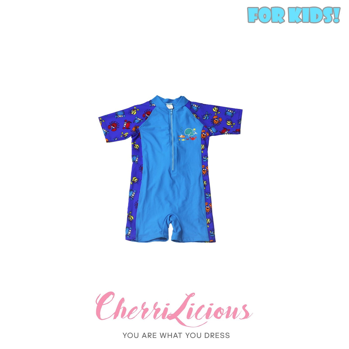 【FOR KIDS】Swimwear for KIDS! 拼色 淺藍深藍 海洋生物 男生泳裝 (2-3 years old) Cherrilicious